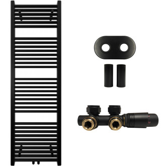 CERANO - Koupelnový radiátorový set Lincoln - ústřední vytápění - středové připojení 50 mm - 484W - černá matná - 1600x500 mm