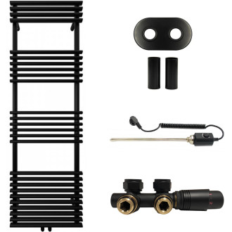CERANO - Koupelnový radiátorový set Luigi - kombinované výtápění, termo tyč - středové připojení 50 mm - 713W - černá matná - 1600x500 mm