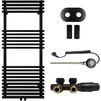 CERANO - Koupelnový radiátorový set Luigi - kombinované výtápění, wifi tyč - středové připojení 50 mm - 545W - černá matná - 1200x500 mm