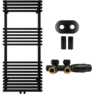 CERANO - Koupelnový radiátorový set Luigi - ústřední vytápění - středové připojení 50 mm - 545W - černá matná - 1200x500 mm