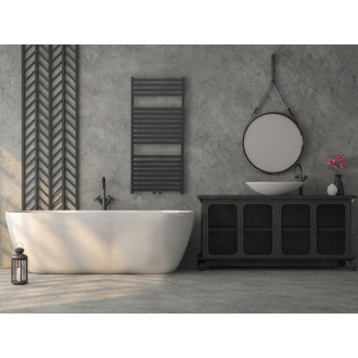 CERANO - Koupelnový radiátorový set Luigino - kombinované výtápění, termo tyč - středové připojení 50 mm - 300W - černá matná - 970x450 mm
