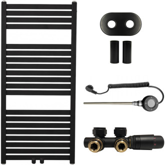 CERANO - Koupelnový radiátorový set Luigino - kombinované výtápění, wifi tyč - středové připojení 50 mm - 300W - černá matná - 970x450 mm