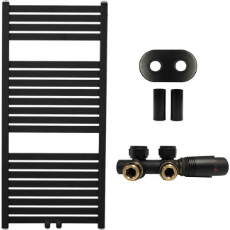 CERANO - Koupelnový radiátorový set Luigino - ústřední vytápění - středové připojení 50 mm - 300W - černá matná - 970x450 mm