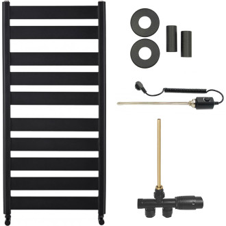 CERANO - Koupelnový radiátorový set Marco - kombinované vytápění, termo tyč - boční jednobodové připojení - 816W - černá matná - 1125x550 mm