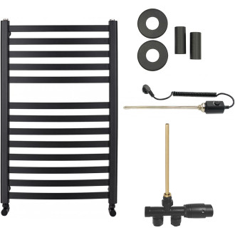 CERANO - Koupelnový radiátorový set Paolo - kombinované vytápění, termo tyč - boční jednobodové připojení - 568W - černá matná - 850x550 mm