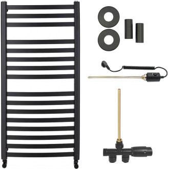 CERANO - Koupelnový radiátorový set Paolo - kombinované vytápění, termo tyč - boční jednobodové připojení - 604W - černá matná - 1090x550 mm