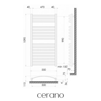 CERANO - Koupelnový radiátorový set Paolo - ústřední vytápění - boční připojení - 604W - černá matná - 1090x550 mm