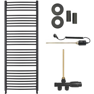 CERANO - Koupelnový radiátorový set Stefano - kombinované vytápění, termo tyč - boční jednobodové připojení - 943W - černá matná - 1710x650 mm
