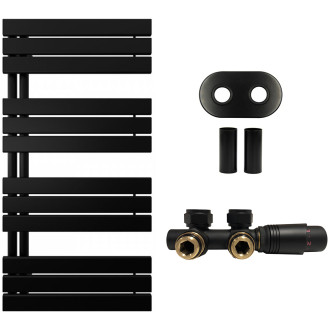 CERANO - Koupelnový radiátorový set Theo - ústřední vytápění - asymetrické připojení 50 mm - 650W - černá matná - 1200x500 mm