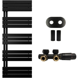 CERANO - Koupelnový radiátorový set Theo - ústřední vytápění - asymetrické připojení 50 mm - 812W - černá matná - 1600x500 mm