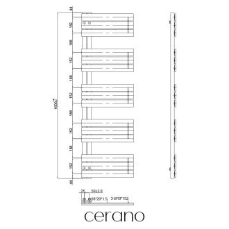CERANO - Koupelnový radiátorový set Theo - ústřední vytápění - asymetrické připojení 50 mm - 812W - černá matná - 1600x500 mm