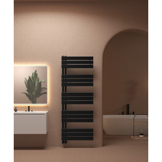 CERANO - Koupelnový radiátorový set Theo - ústřední vytápění - asymetrické připojení 50 mm - 812W - černá matná - 1600x500 mm