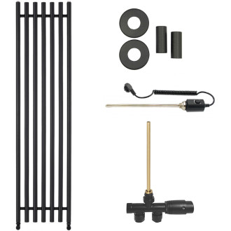 CERANO - Koupelnový radiátorový set Valerio - kombinované vytápění, termo tyč - boční jednobodové připojení - 872W - černá matná - 1560x390 mm