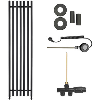 CERANO - Koupelnový radiátorový set Valerio - kombinované vytápění, wifi tyč - boční jednobodové připojení - 872W - černá matná - 1560x390 mm
