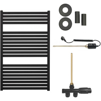 CERANO - Koupelnový radiátorový set Vincenzo - kombinované vytápění, termo tyč - boční jednobodové připojení - 400W - černá matná - 970x600 mm