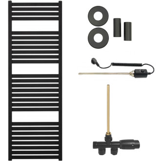 CERANO - Koupelnový radiátorový set Vincenzo - kombinované vytápění, termo tyč - boční jednobodové připojení - 500W - černá matná - 1330x450 mm