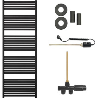 CERANO - Koupelnový radiátorový set Vincenzo - kombinované vytápění, termo tyč - boční jednobodové připojení - 800W - černá matná - 1690x600 mm