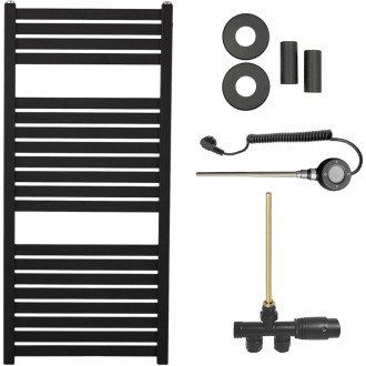 CERANO - Koupelnový radiátorový set Vincenzo - kombinované vytápění, wifi tyč - boční jednobodové připojení - 300W - černá matná - 970x450 mm