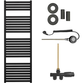 CERANO - Koupelnový radiátorový set Vincenzo - kombinované vytápění, wifi tyč - boční jednobodové připojení - 500W - černá matná - 1330x450 mm