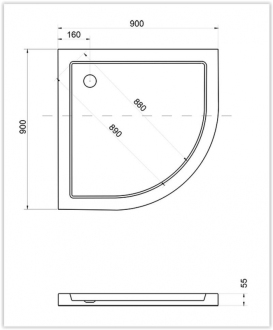 ARON - čtvrtkruhová sprchová vanička akrylátová 90x90x5,5cm OLBVANACARO90