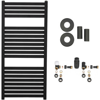 CERANO - Koupelnový radiátorový set Vincenzo - ústřední výtápění - boční připojení - 300W - černá matná - 970x450 mm