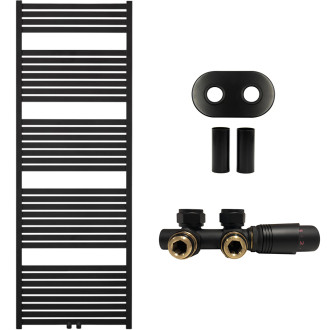 CERANO - Koupelnový radiátorový set Vincenzo - ústřední vytápění - středové připojení 50 mm - 800W - černá matná - 1690x600 mm