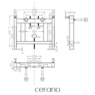 CERANO - Modul pro závěsný bidet - předstěnová instalace/sádrokarton - 45x33,7 cm