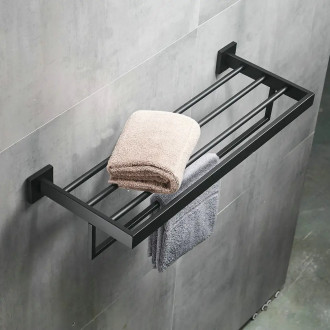 CERANO - Nástěnná polička s držákem na ručníky Alto - černá matná - 60 cm