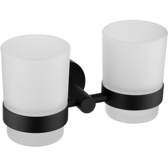 CERANO - Nástěnný držák na dvojici sklenic Lineo - černá matná, mléčné sklo