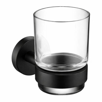 CERANO - Nástěnný držák se skleničkou Lineo - černá matná, transparentní sklo