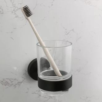 CERANO - Nástěnný držák se skleničkou Lineo - černá matná, transparentní sklo