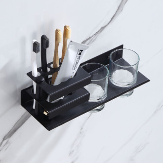 CERANO Nástěnný/Samolepící organizér na koupelnové doplňky Lero - černá matná CER-479773