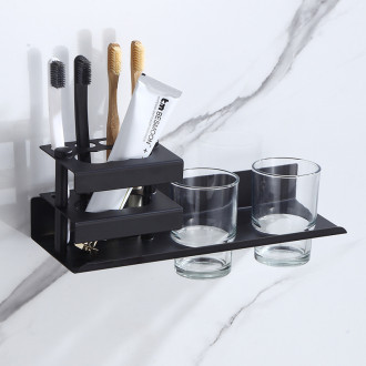 CERANO Nástěnný/Samolepící organizér na koupelnové doplňky Lero - černá matná CER-479773