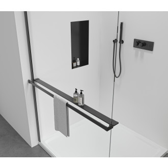 CERANO - Polička/držák na ručníky pro sprchovou zástěnu - 8-10 mm - 30 až 160 cm - černá matná