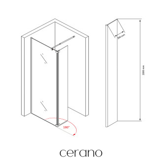 CERANO - Přídavný otočný panel ke sprchové zástěně Onyx - 8 mm - černá matná, transparentní sklo - 30x200 cm