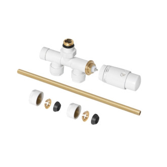 CERANO - Připojovací sada radiátorového ventilu s termostatickou hlavicí - jednobodová - otočné přímé/90° připojení, L/P - bílá lesklá