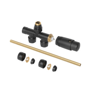 CERANO - Připojovací sada radiátorového ventilu s termostatickou hlavicí - jednobodová - otočné přímé/90° připojení, L/P - černá matná