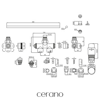 CERANO - Připojovací sada radiátorového ventilu s termostatickou hlavicí - jednobodová - otočné přímé/90° připojení, L/P - černá matná