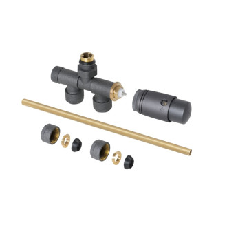 CERANO - Připojovací sada radiátorového ventilu s termostatickou hlavicí - jednobodová - otočné přímé/90° připojení, L/P - šedá matná