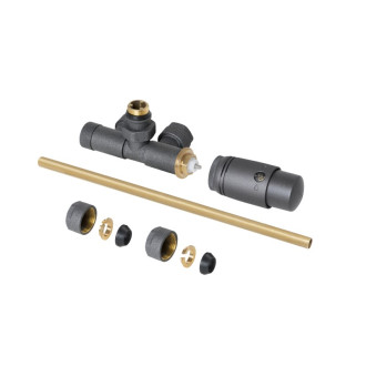 CERANO - Připojovací sada radiátorového ventilu s termostatickou hlavicí - jednobodová - otočné přímé/90° připojení, L/P - šedá matná