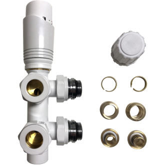 CERANO - Připojovací sada radiátorového ventilu s termostatickou hlavicí - středové připojení 50mm - bílá lesklá