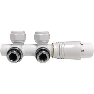 CERANO - Připojovací sada radiátorového ventilu s termostatickou hlavicí - středové připojení 50mm - bílá lesklá