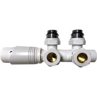 CERANO - Připojovací sada radiátorového ventilu s termostatickou hlavicí - středové připojení 50mm - bílá lesklá