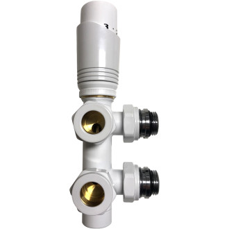 CERANO - Připojovací sada radiátorového ventilu s termostatickou hlavicí - středové připojení 50mm - bílá lesklá