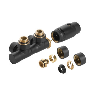 CERANO Termostatická sada ventilů středové připojení typ DUOPLEX černá matná CER-015-S2