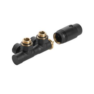 CERANO - Připojovací sada radiátorového ventilu s termostatickou hlavicí - středové připojení 50mm - černá matná