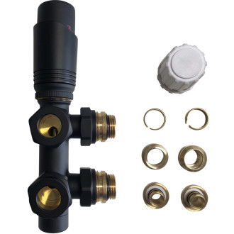 CERANO - Připojovací sada radiátorového ventilu s termostatickou hlavicí - středové připojení 50mm - černá matná