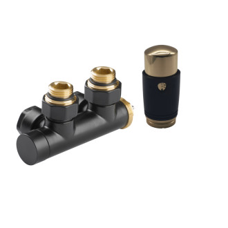 CERANO Termost.sada ventilů středové přip., typ DUOPLEX černá matná/zlatá lesklá CER-018-S