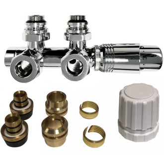 CERANO - Připojovací sada radiátorového ventilu s termostatickou hlavicí - středové připojení 50mm - chrom