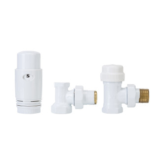 CERANO - Připojovací sada radiátorových ventilů s termostatickou hlavicí - rohová - bílá lesklá - 1/2"